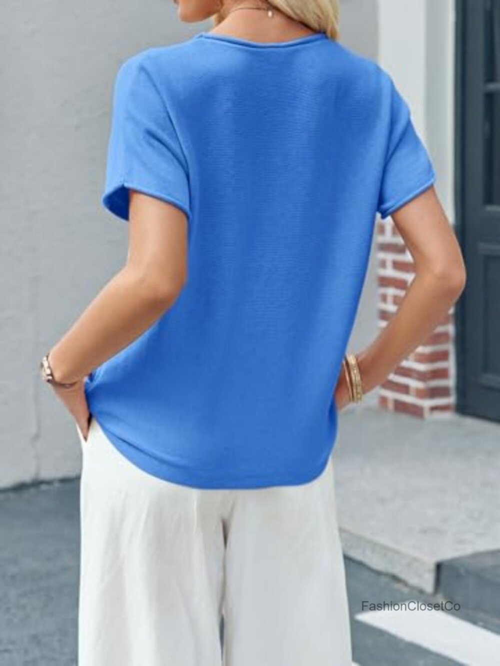 Lightweight Crewneck Short Sleeve Knit Pullover Sweater Loose Fit Casual Tee - Picture 5 of 6